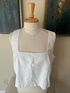 Abercrombie & Fitch White Square-Neck Linen Tank